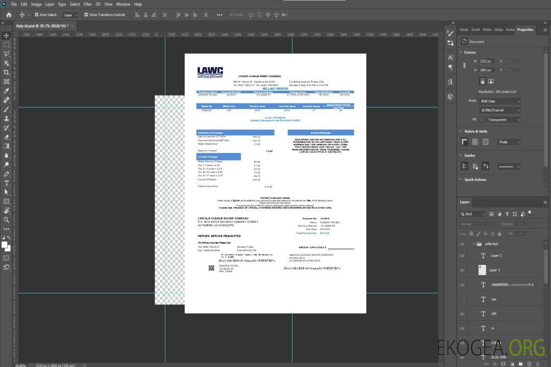 Modèle de facture de services publics d'entreprise de la Lincoln Avenue Water Company des États-Unis, Californie, aux formats Word et PDF template